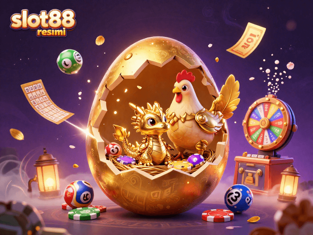 Experience exciting rewards at slot88 resmi with a golden dragon, poker chips, and vibrant games.
