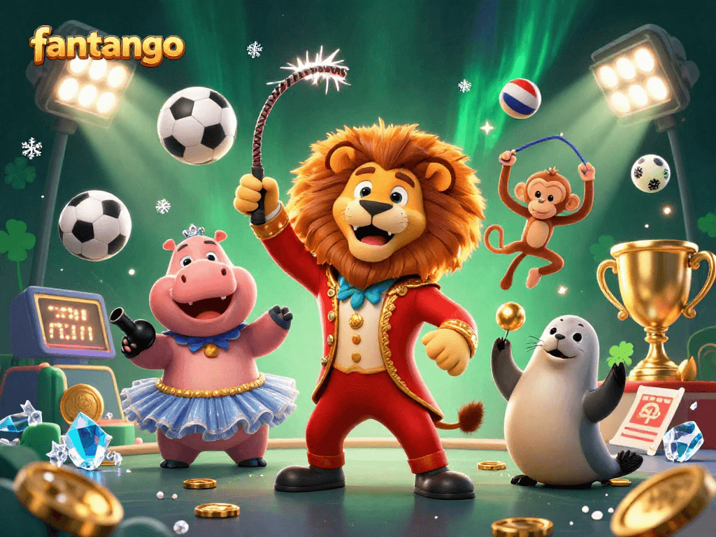 Experience the thrill of betting with fantango in a vibrant casino scene featuring dynamic characters and sports elements.