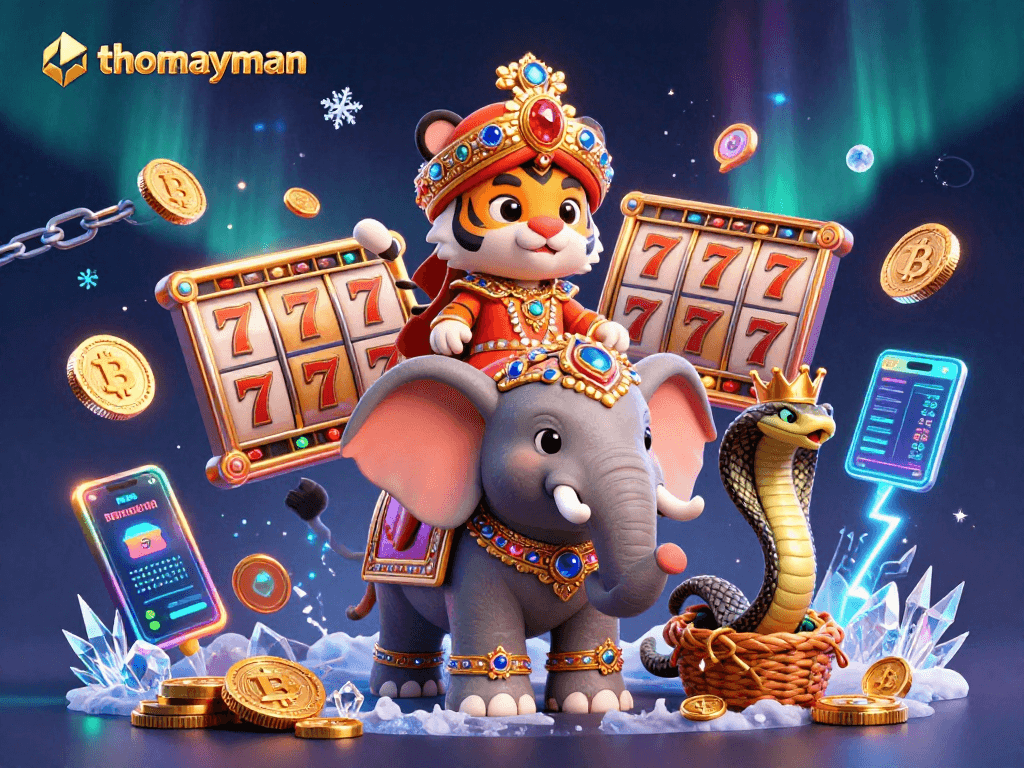 Engage in thrilling gameplay at thomayman with vibrant golden jackpot reels and dynamic 3D characters.