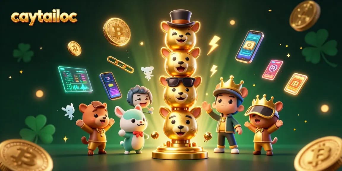 Experience winning strategies with caytailoc's interactive 3D illustration featuring a vibrant golden totem pole amidst casino elements.
