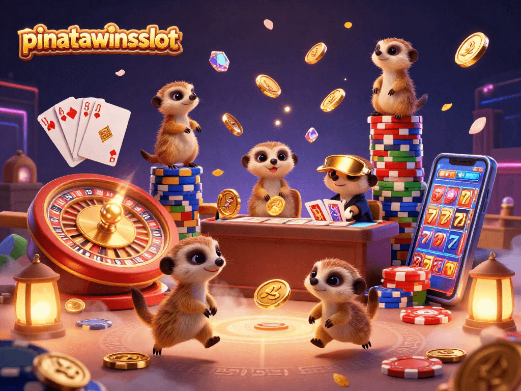 Experience action-packed gaming with pinatawinsslot featuring adorable meerkats in a vibrant casino scene.