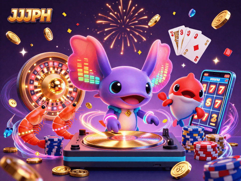 JJJPH nag-aalok ng masayang karanasan sa casino kasama ang 3D neon-colored axolotl DJ na may kumikinang na yelo.