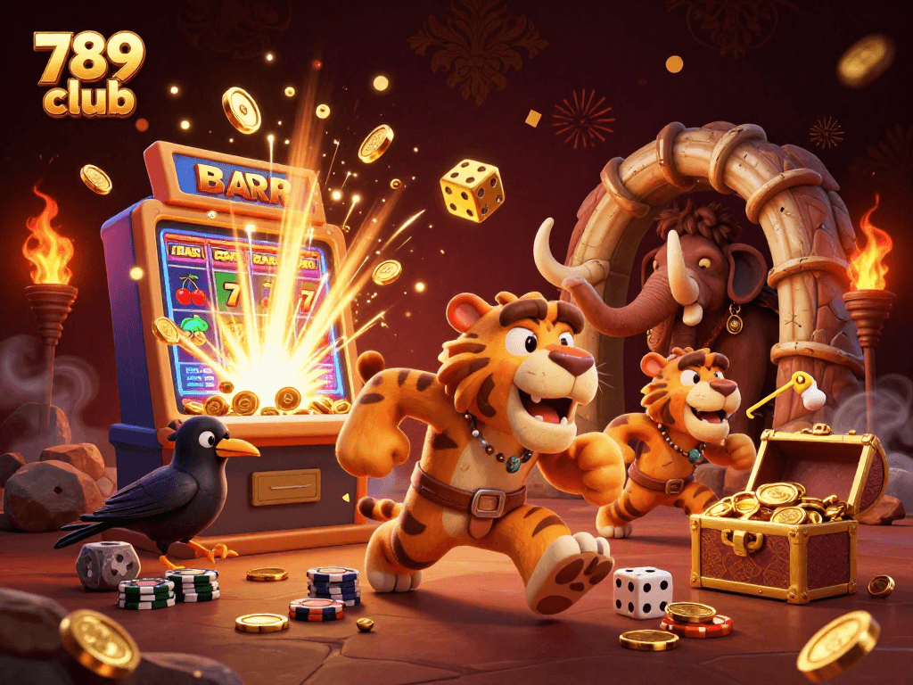 Bet on exciting games at 789 club, featuring vibrant 3D illustrations of dynamic casino scenes.