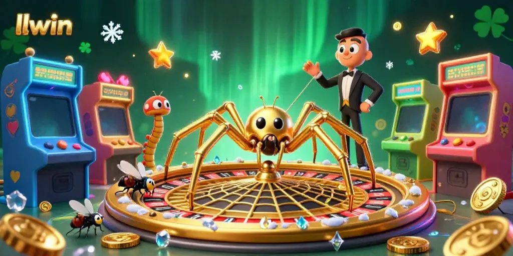Experience llwin's vibrant casino atmosphere with engaging 3D characters and golden elements.