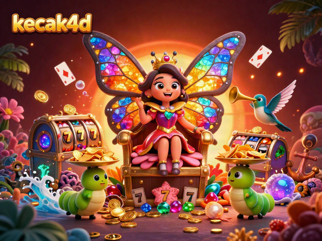 Experience the colorful excitement of kecak4d casino gaming with a butterfly queen and treasure elements.