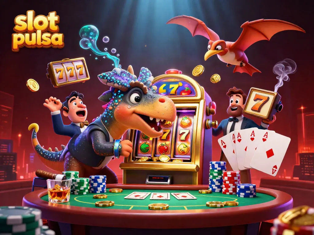 Experience the thrill of slot pulsa with a dinosaur-themed jackpot scene featuring dynamic casino action.