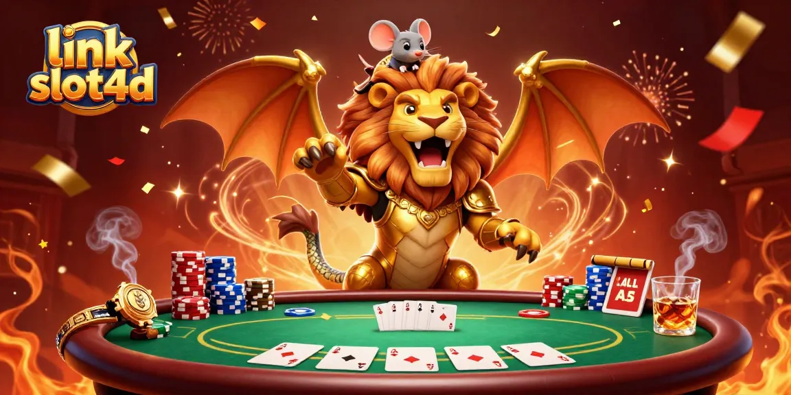 Menghadirkan link slot4d, makhluk chimera 3D berperan sebagai pemenang poker yang mewah di kasino dalam ilustrasi sangat detail.