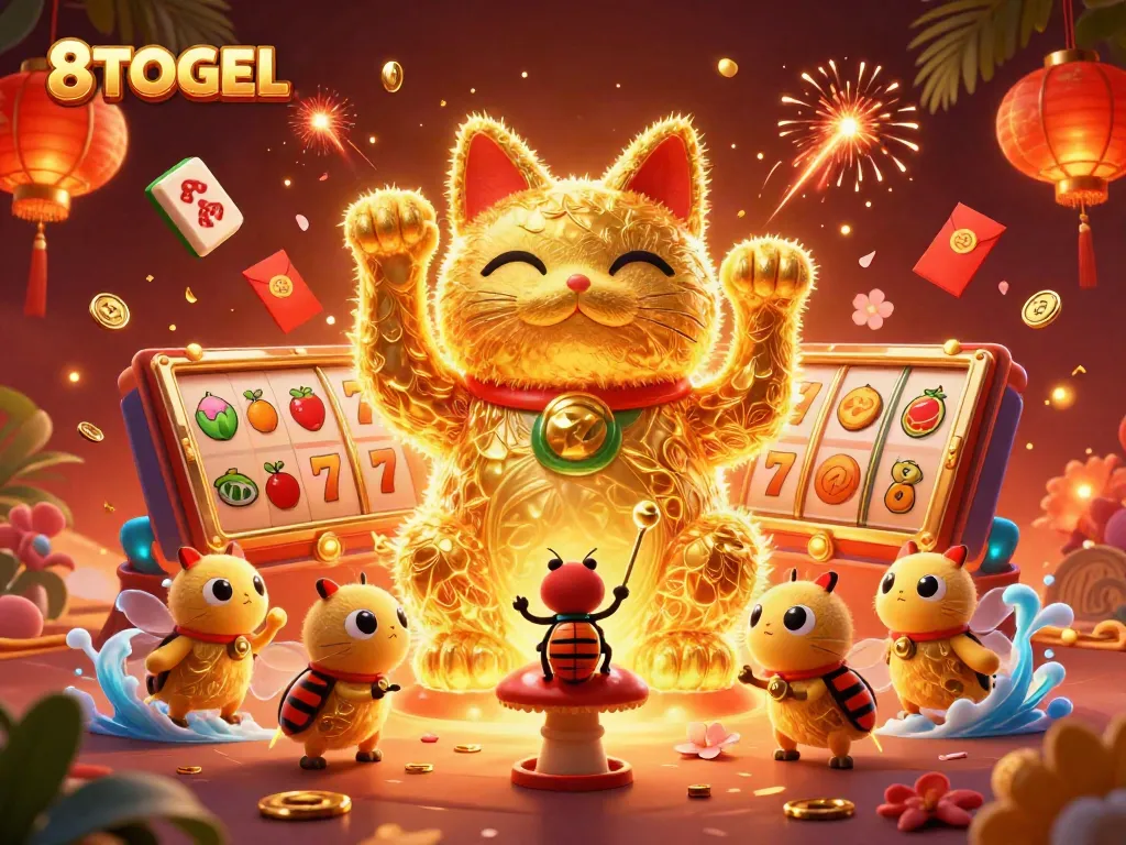 Memenangkan jackpot di 8TOGEL dengan kucing keberuntungan dan simbol kasino