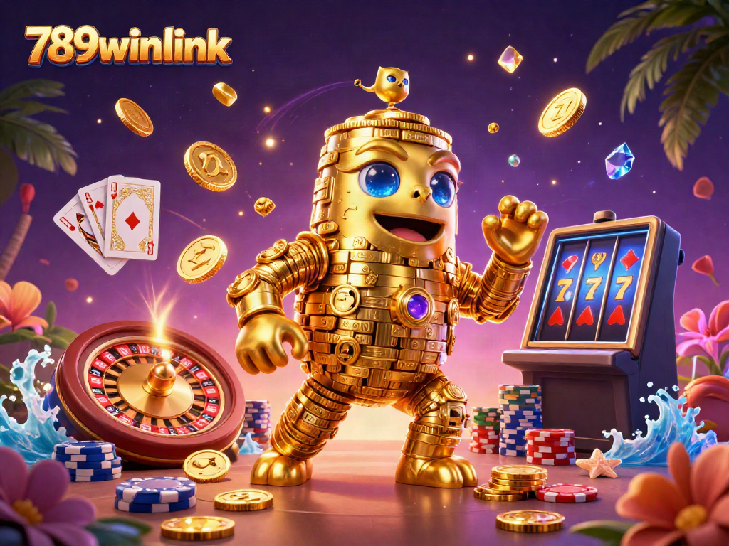 Experience the thrill of 789winlink with a golden golem and casino elements in action.