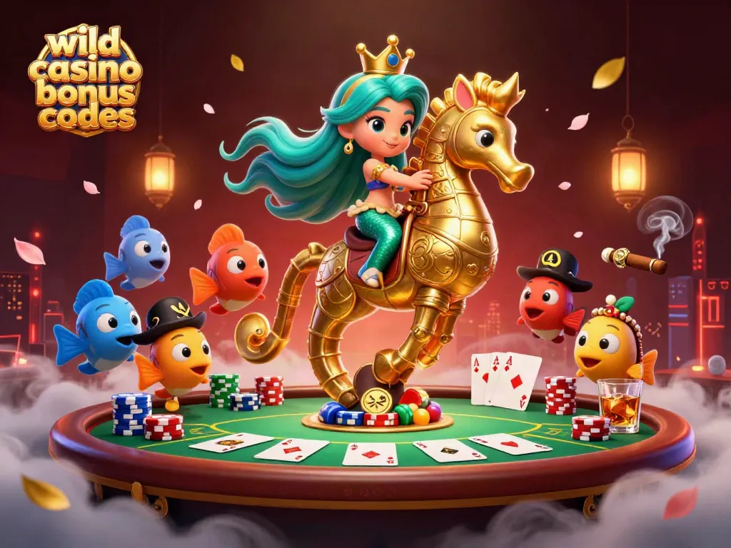 Experience thrilling wild casino bonus codes with a vibrant mermaid scene and poker elements.
