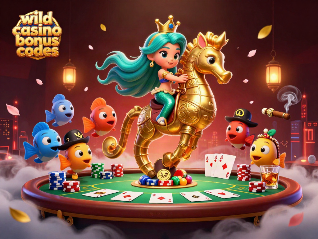 Experience thrilling wild casino bonus codes with a vibrant mermaid scene and poker elements.