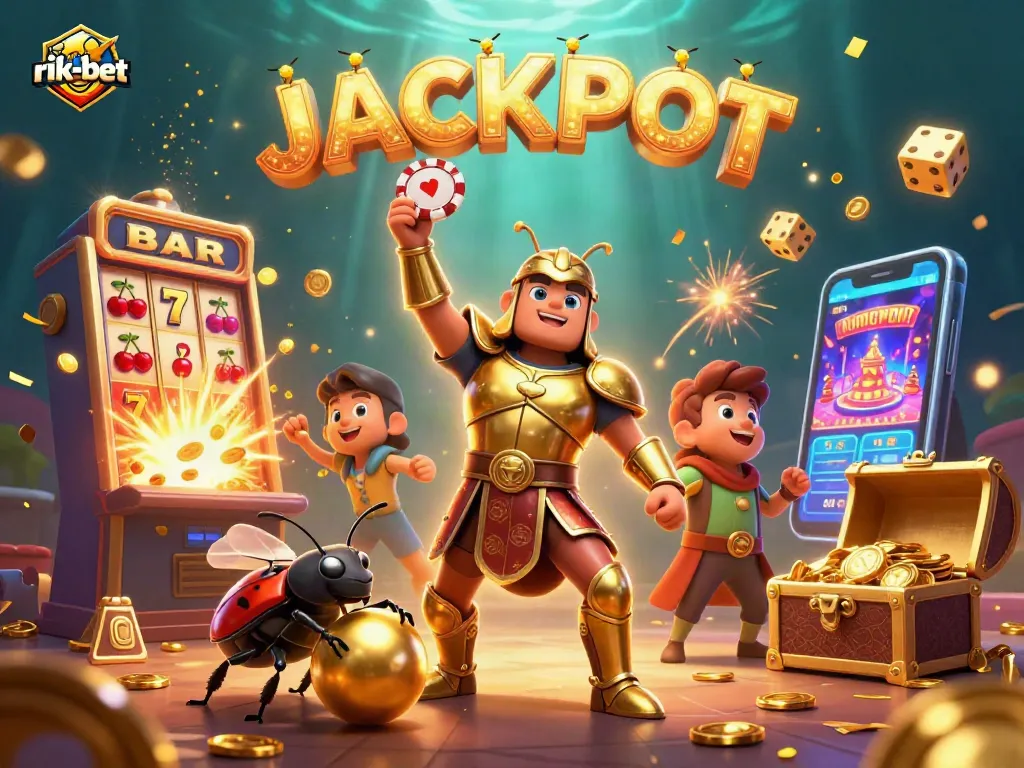 Experience excitement at rik-bet as beetles bring jackpots to life amidst vibrant casino symbols.