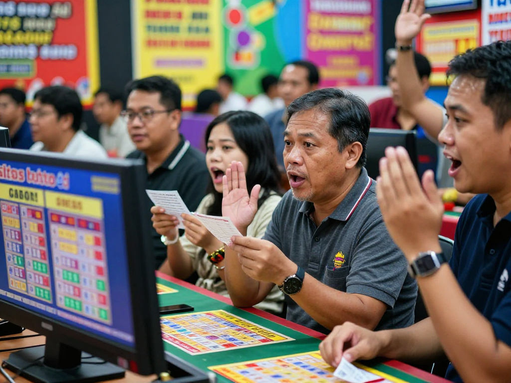 Pengunjung antusias di toko taruhan menyaksikan hasil situs toto 4d dengan penuh semangat.