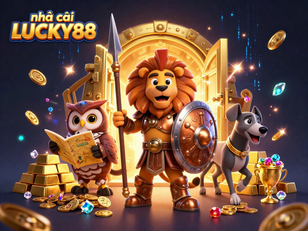 Experience the thrill at nhà cái LUCKY88 with a stunning 3D illustration showcasing gaming excitement.