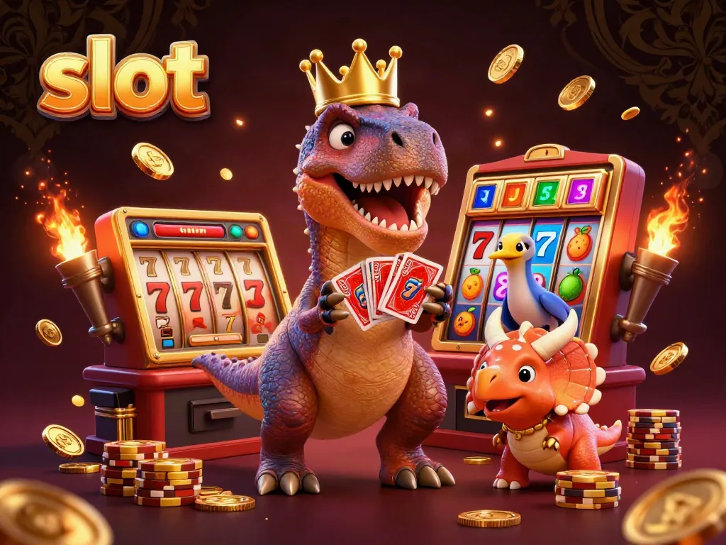 Play exciting slot machines with vibrant characters in a lively casino setting.
