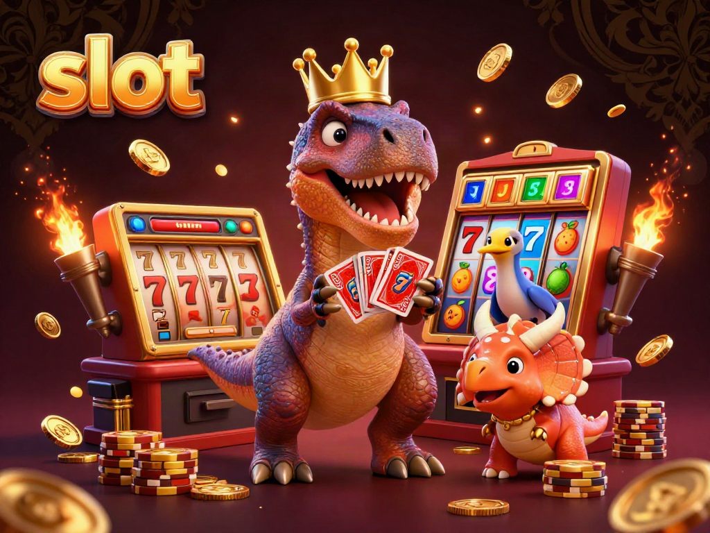 Play exciting slot machines with vibrant characters in a lively casino setting.