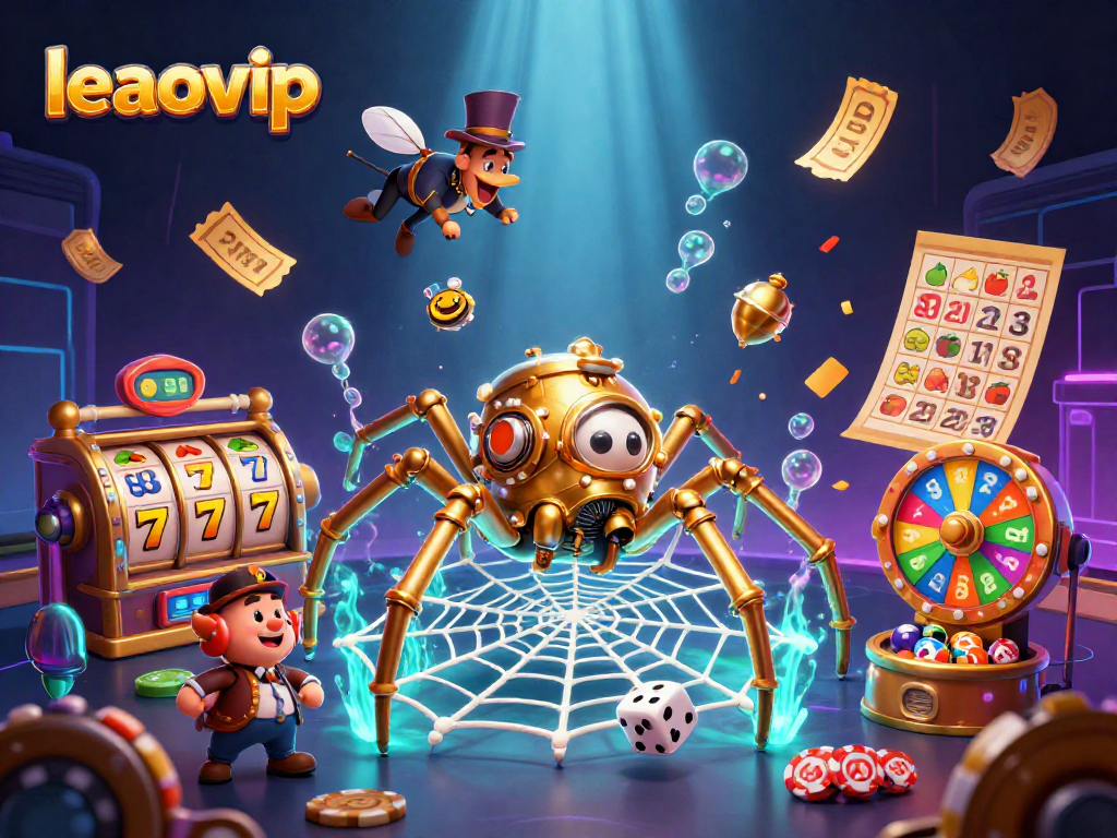 Menang jackpot di leaovip dengan gambar ilustrasi kasino digital yang dinamis dan penuh warna.