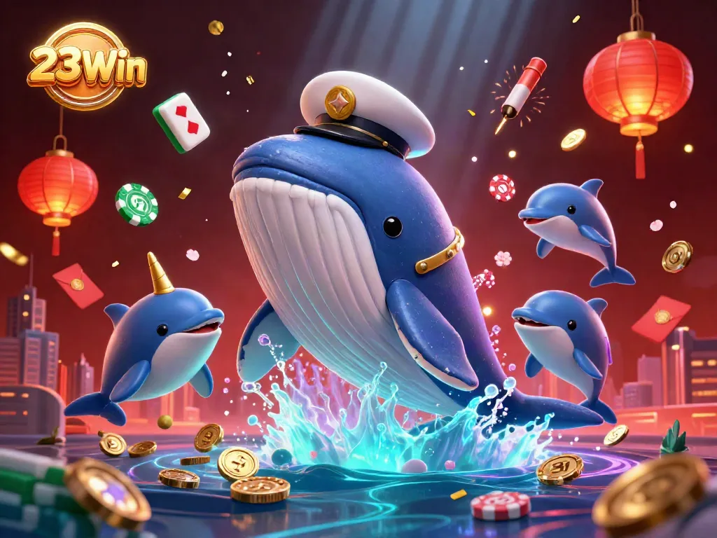 Engage with the exciting world of 23Win, showcasing enchanting illustrations of animated sea creatures in a vibrant casino setting.