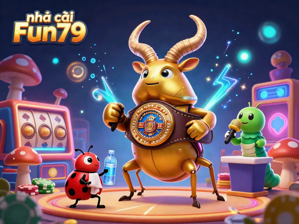 Experience excitement at nhà cái Fun79 with colorful casino game visuals featuring a glowing golden stag beetle champion.