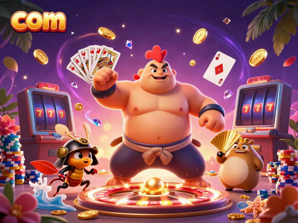 Engaging com casino scene with dynamic characters and vibrant gambling elements showcasing excitement.