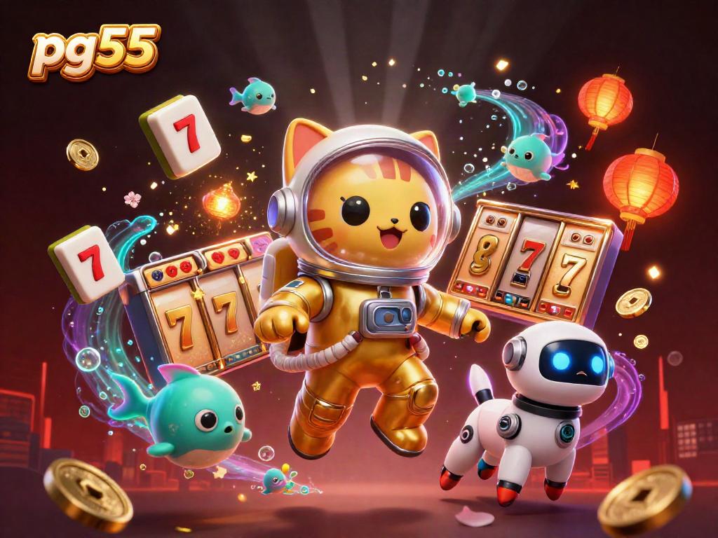 Engage with pg55 thrilling slots in a vibrant cosmic-themed 3D scene filled with action