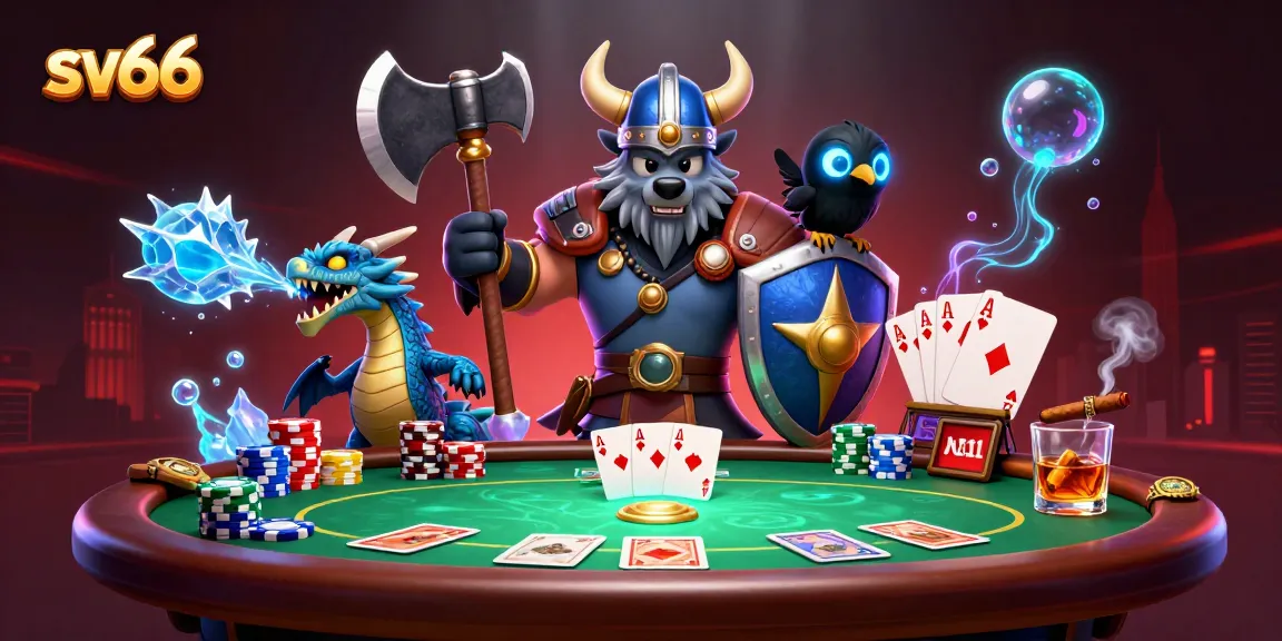 Engage in thrilling poker action with sv66 featuring heroic wolf, dragon, and vibrant casino elements.