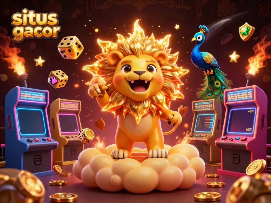 Spin to win with situs slot gacor featuring a roaring sun lion and vibrant casino elements.