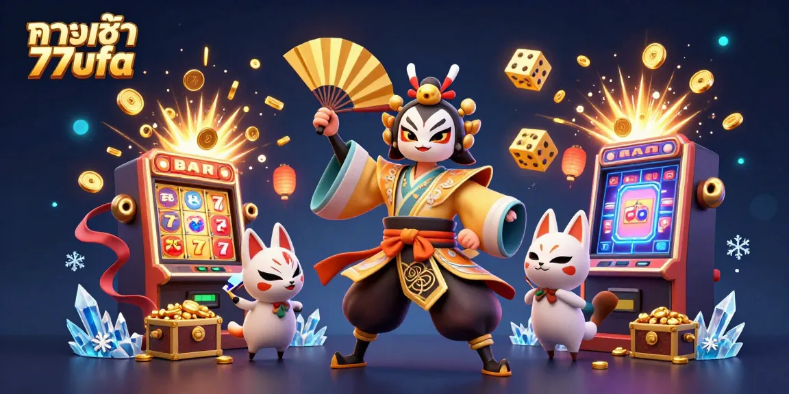 Experience the thrilling gaming magic of ทางเข้า 77ufa with a vibrant casino scene filled with dynamic characters and exciting slots.
