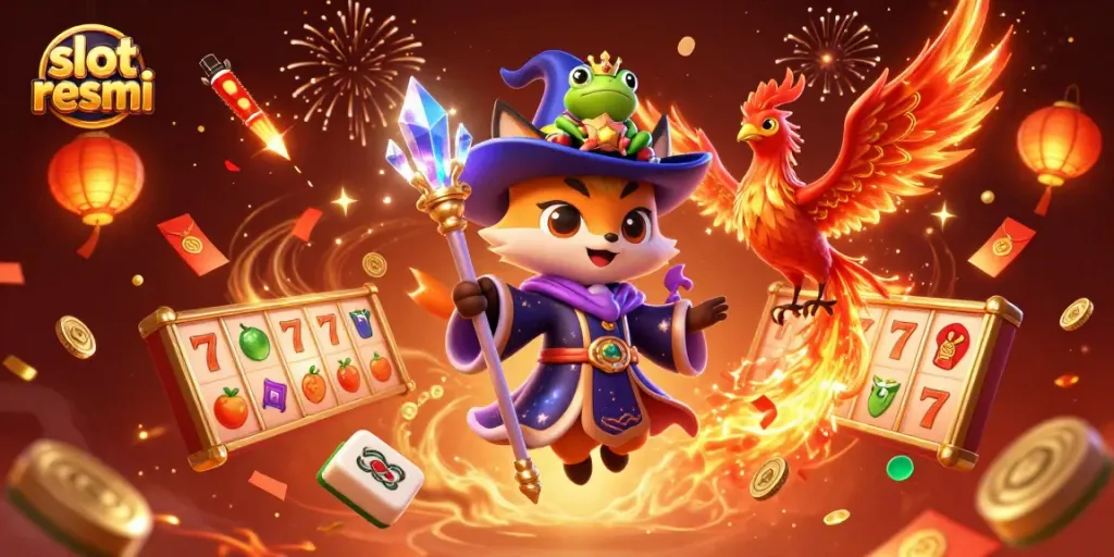 Slot resmi menampilkan penyihir dan phoenix dalam permainan slot penuh keberuntungan dan elemen magis.
