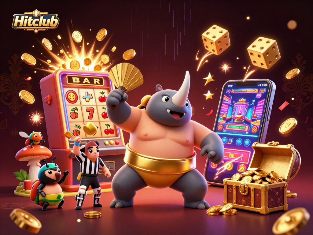 Engage with Hitclub's vibrant casino scene featuring exciting games and a sumo champion beetle.