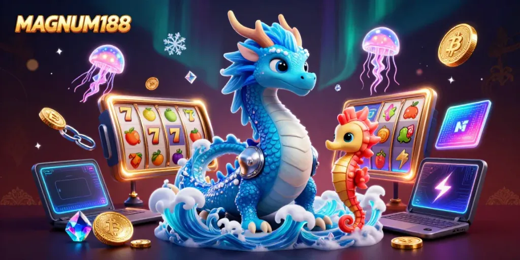 Experience the thrilling MAGNUM188 slots with unique sea-themed characters and vibrant game elements.
