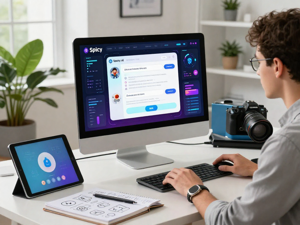 Experience spicy AI interaction in a dynamic workspace with colorful analytics.