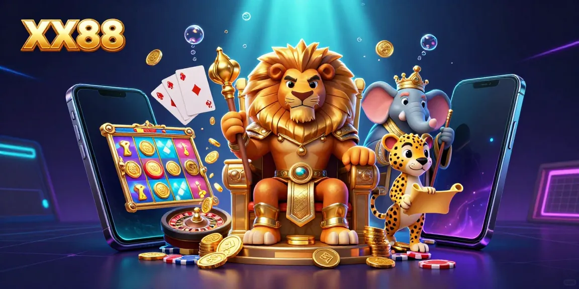 Engage in the thrilling world of XX88, where a lion king presides over slots and casino excitement.