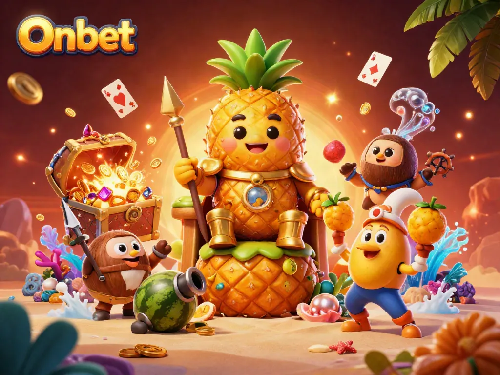 Engage with Onbet's vibrant casino adventure featuring the golden pineapple king and tropical delights.