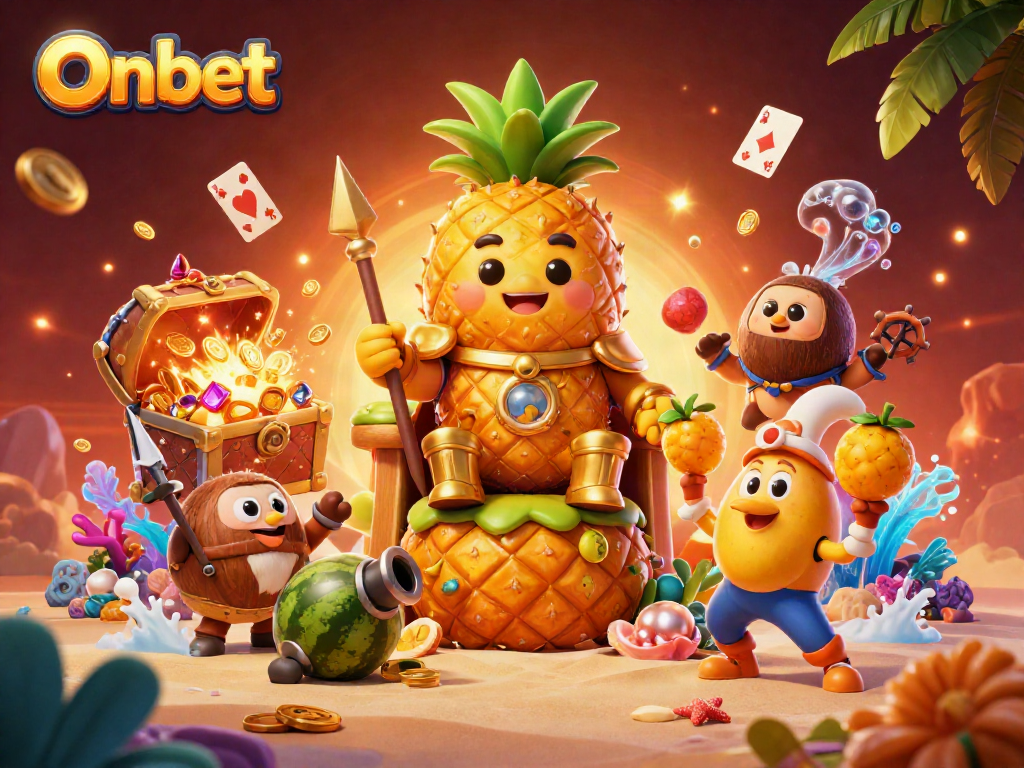 Engage with Onbet's vibrant casino adventure featuring the golden pineapple king and tropical delights.