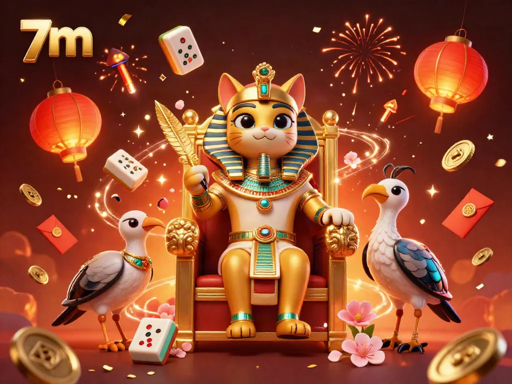 Experience thrilling gambling action with 7m's lively Egyptian-themed illustration filled with vibrant casino elements.