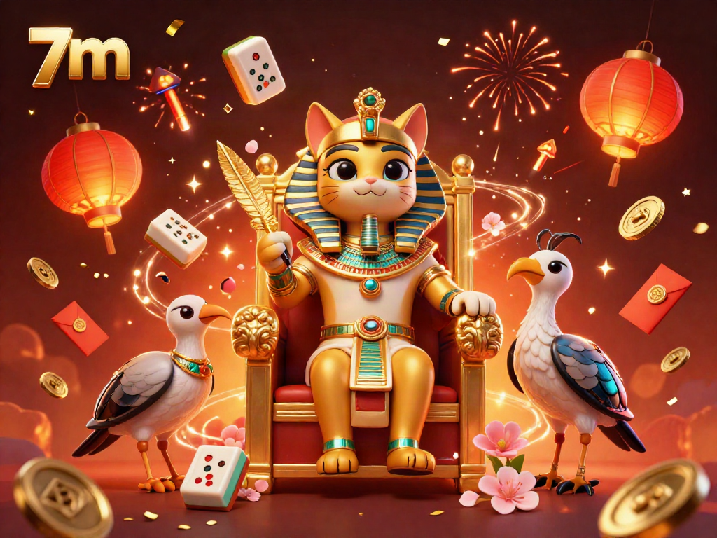 Experience thrilling gambling action with 7m's lively Egyptian-themed illustration filled with vibrant casino elements.