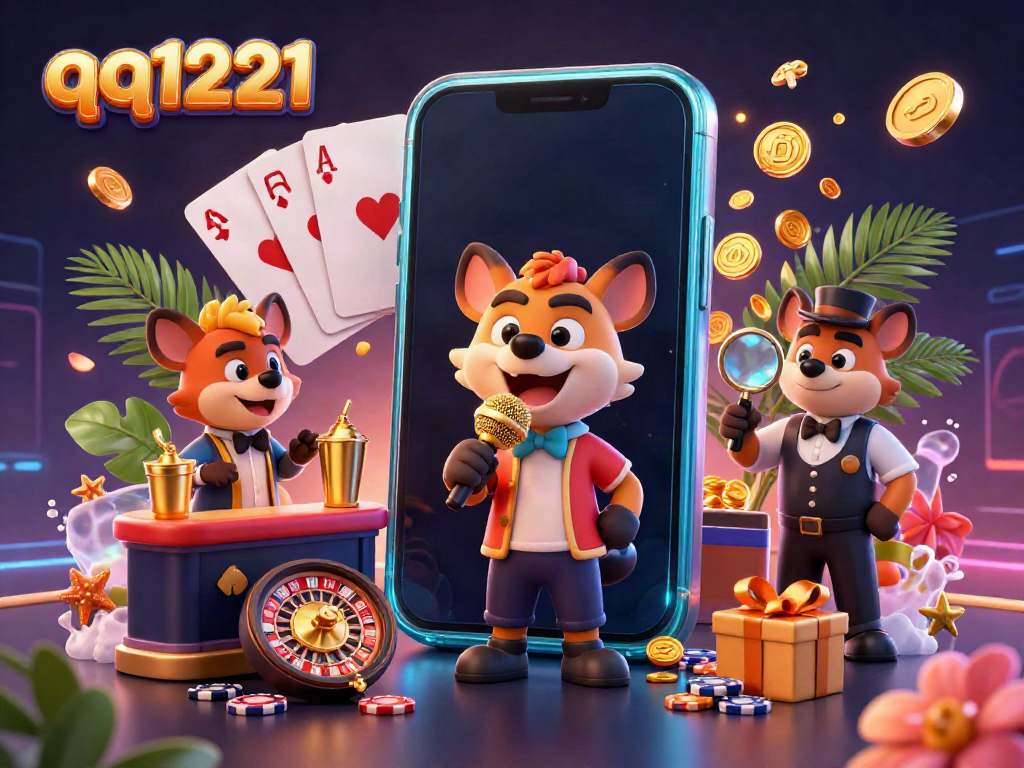 Enjoying thrilling slots at qq1221 casino while hyenas serve drinks and check IDs.