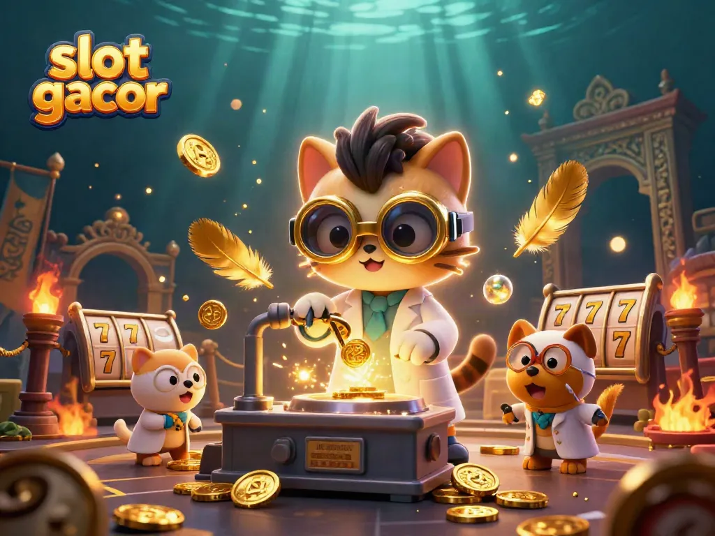 Engage with slot gacor through a vibrant 3D illustration showcasing colorful characters in a casino setting.