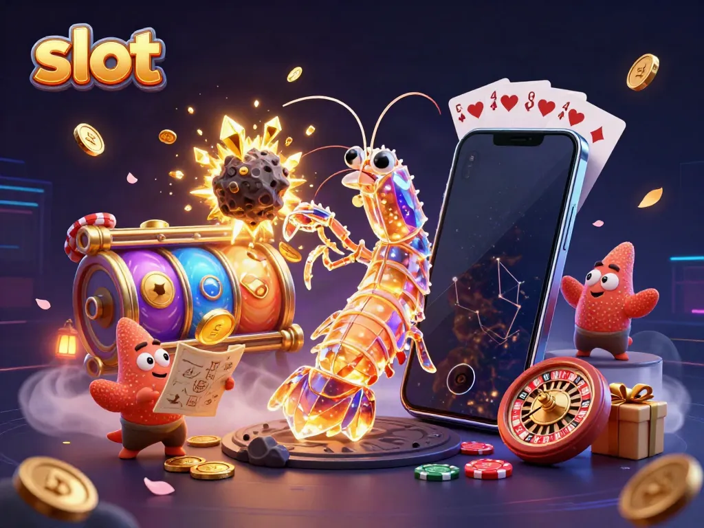 Experience the excitement of slots with a mystical 3D samurai shrimp bursting through gems and coins.