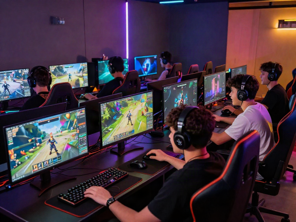 Lingkungan gaming aktif dengan pemain badak168 merasakan keseruan di monitor yang terang.