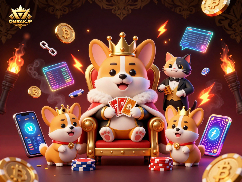 Join the exciting world of OMBAKJP casino games with our royal corgi and dynamic gaming elements.