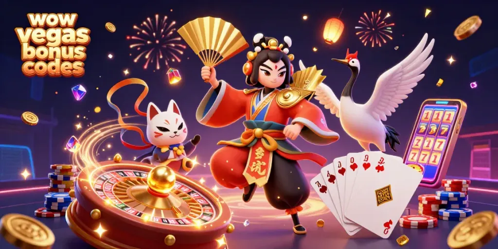 Win big with wow vegas bonus codes in this lively 3D casino scene filled with excitement.