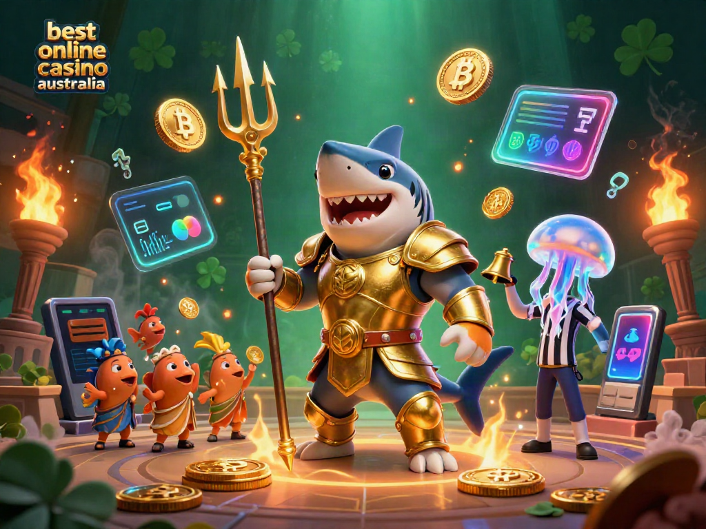 Engage with the best online casino Australia featuring a fierce tiger shark and vibrant crypto elements