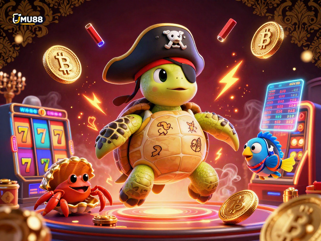 Spin the reels and win big with MU88 in a vibrant, captivating casino scene featuring exciting characters.