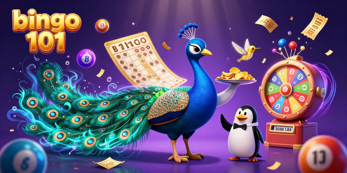 Permainan bingo 101 dengan kartu bingo dan bola warna-warni dalam suasana meriah.
