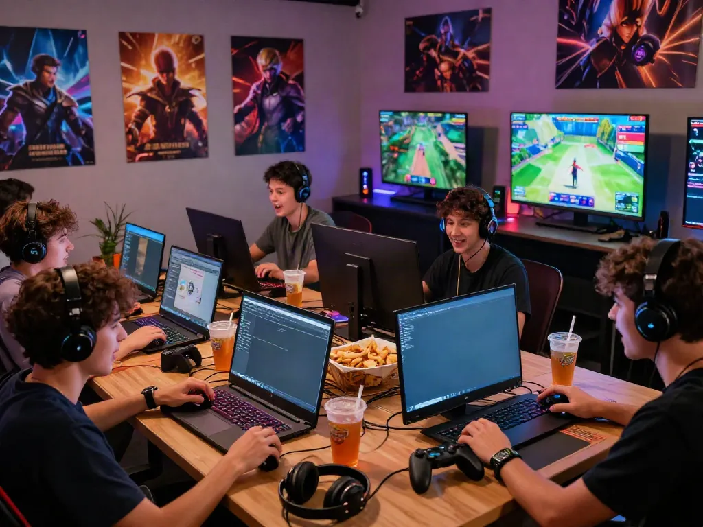 Exciting akunjp gaming scene with friends engaged in online play.