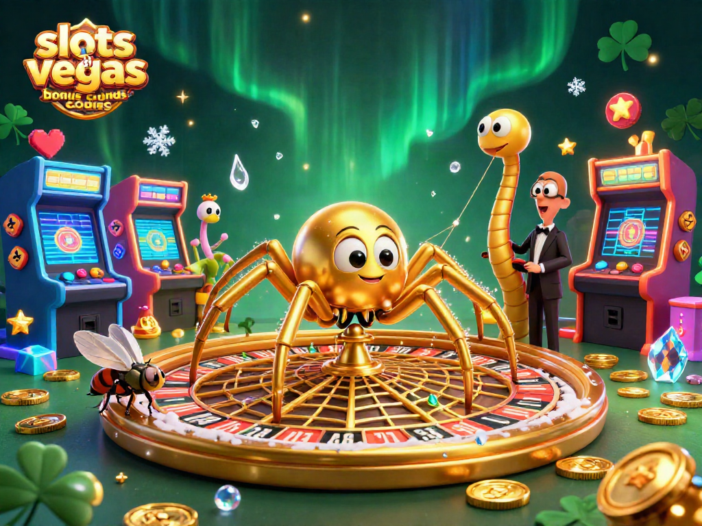 Experience slots of vegas bonus codes with this colorful 3D gaming scene, spinning roulette and vibrant characters.