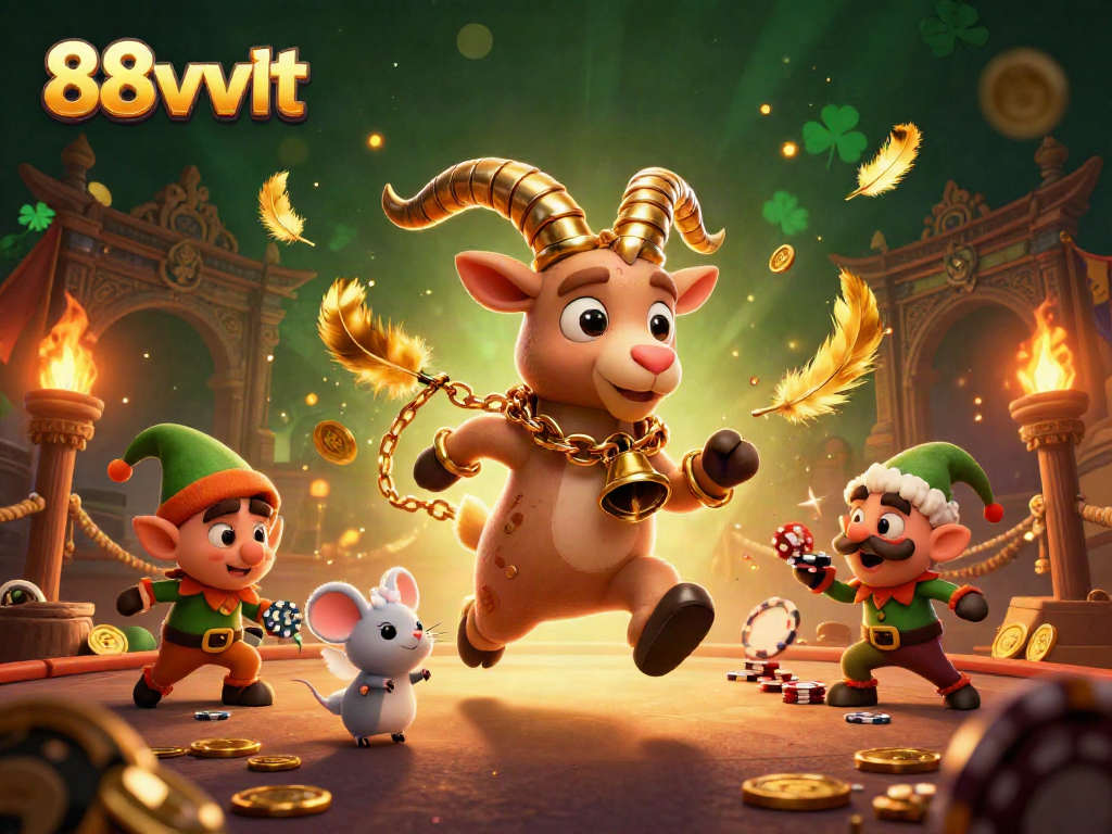 Experience thrilling gameplay at 88vvvvt with a festive casino scene featuring cartoon characters and dynamic betting elements.