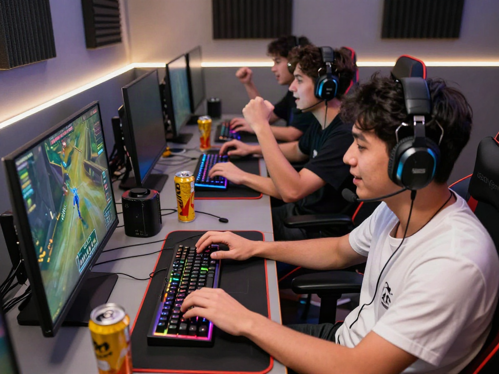 Exciting gaming moment with players immersed in peh888 action at their high-tech gaming setup.